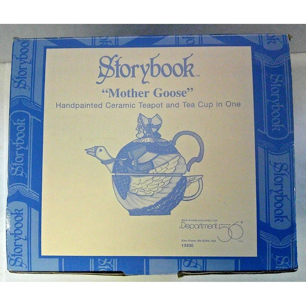 NEVER USED Vintage Dept 56 Mother Goose Story Book Ceramic Tea‎ Pot & Cup Set